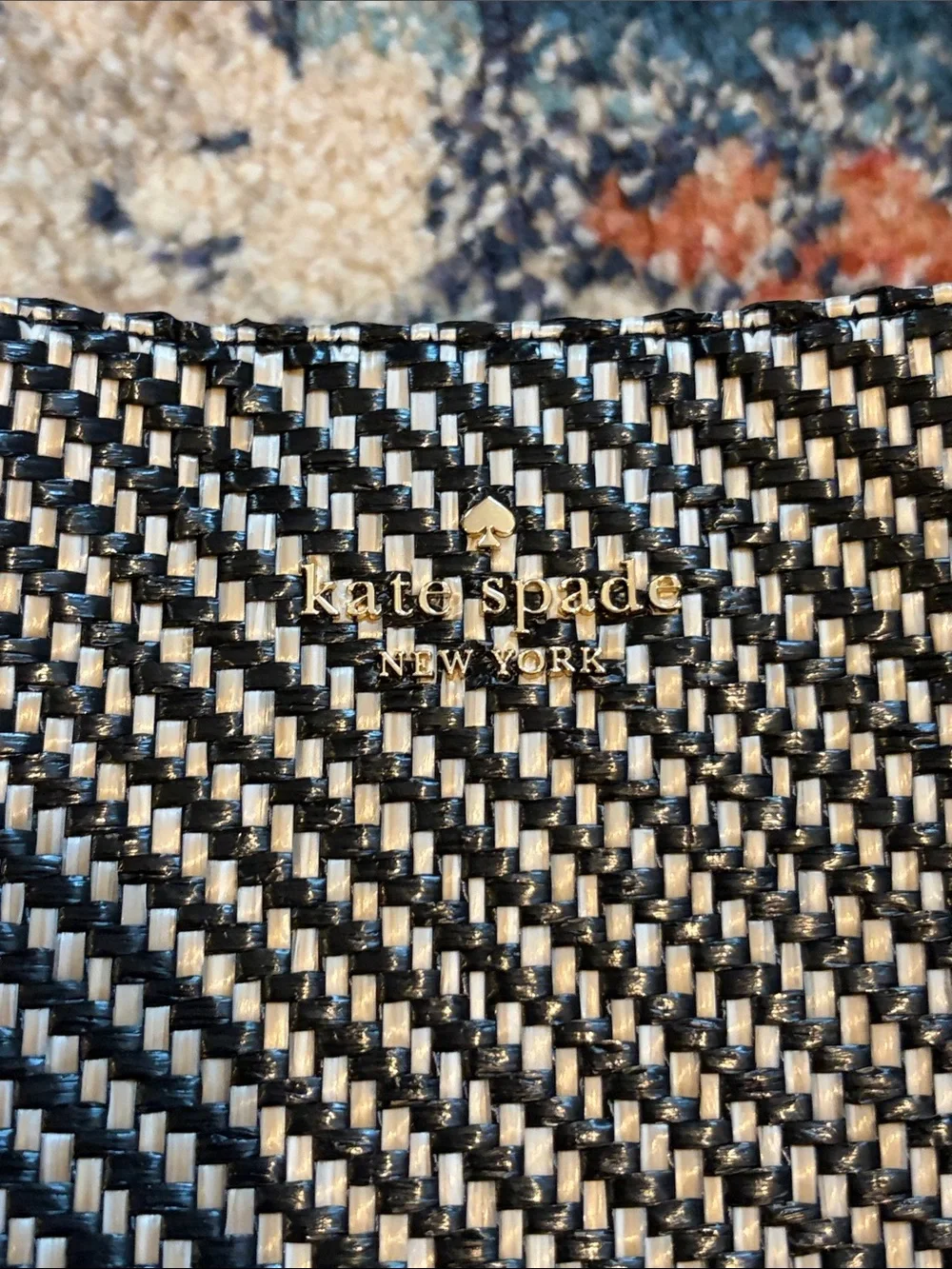 NWT Kate Spade NY Lena Straw Bucket Bag Raffia & Black Leather NEW